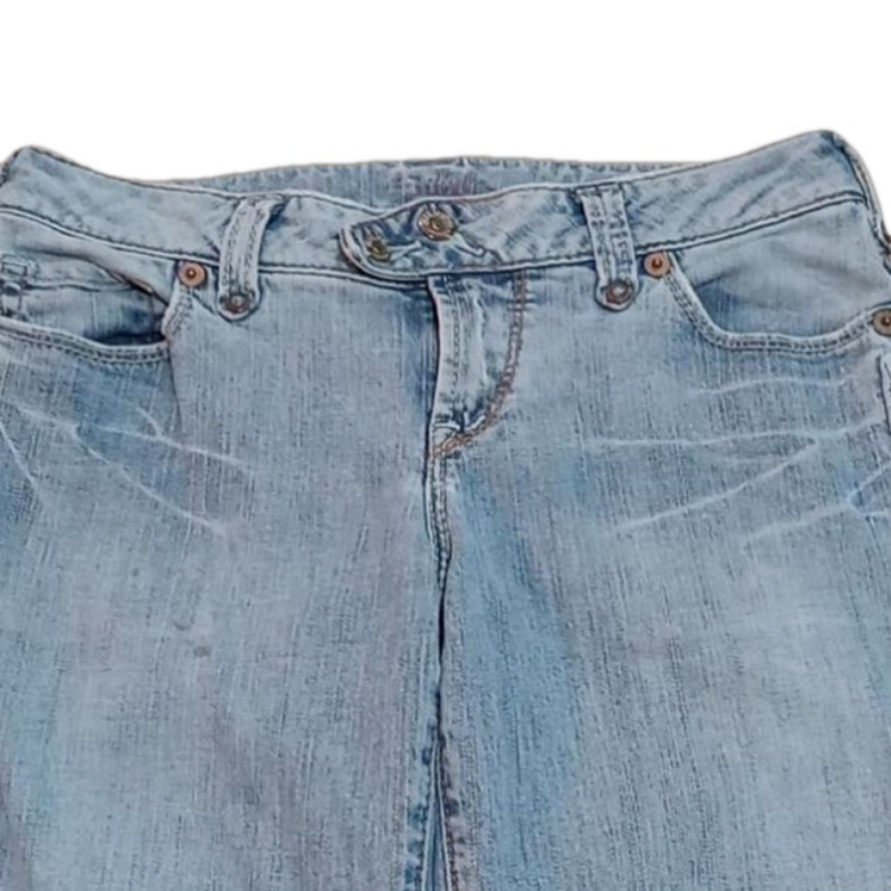 (125) SILVER JEANS FADED & LIGHTLY DISTRESSED WITH TURQUOISE ACCENTS FLARE LEGS - Picture 5 of 8